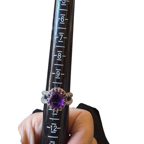 4.72ct Oval/2.05ctw African Amethyst W/.58 Round White Topaz S/S Ring Sz 10 - Picture 8 of 9